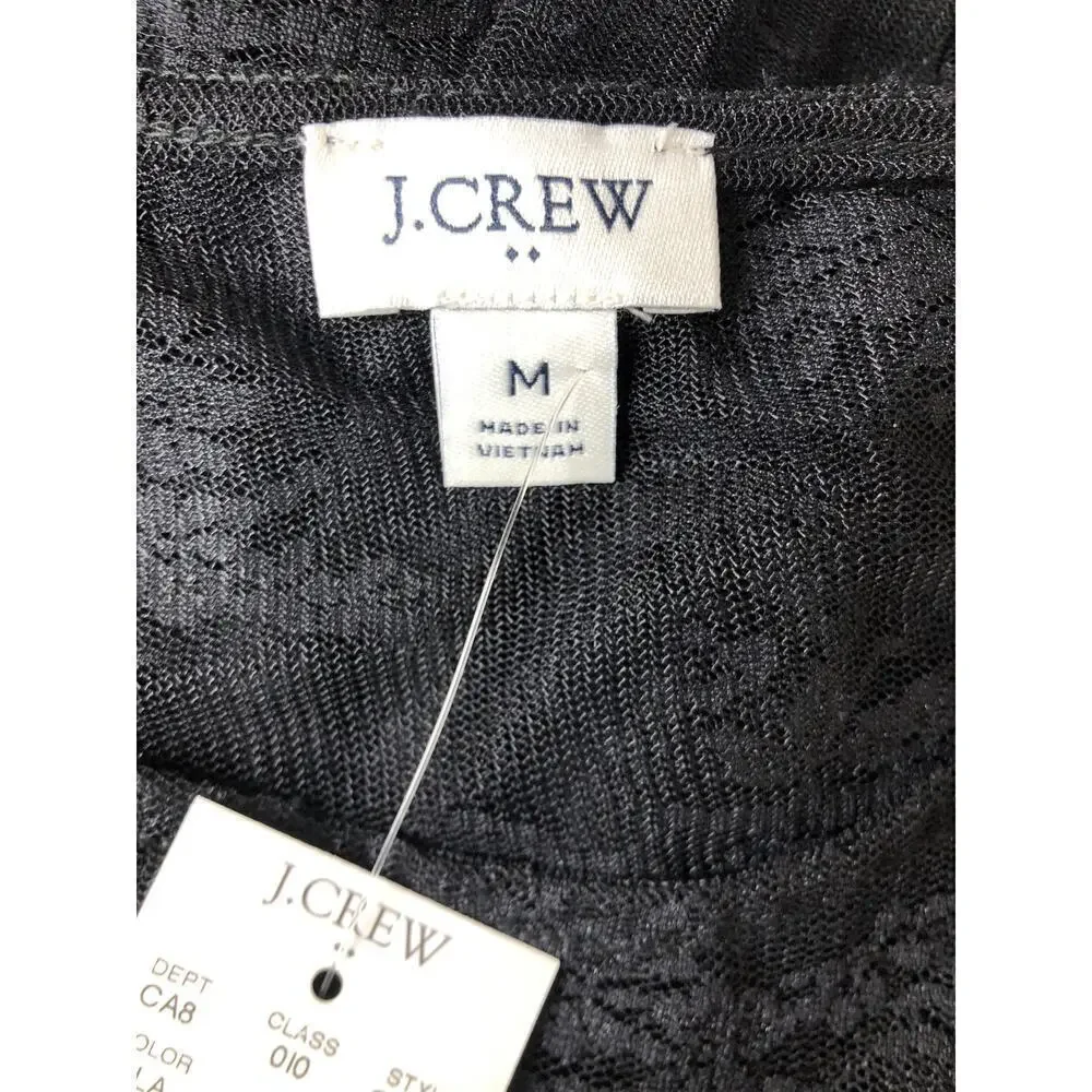 J. Crew Top Long Sleeve Sheer Lace Lined Slim Fit Gothic Tee Black NWT Medium